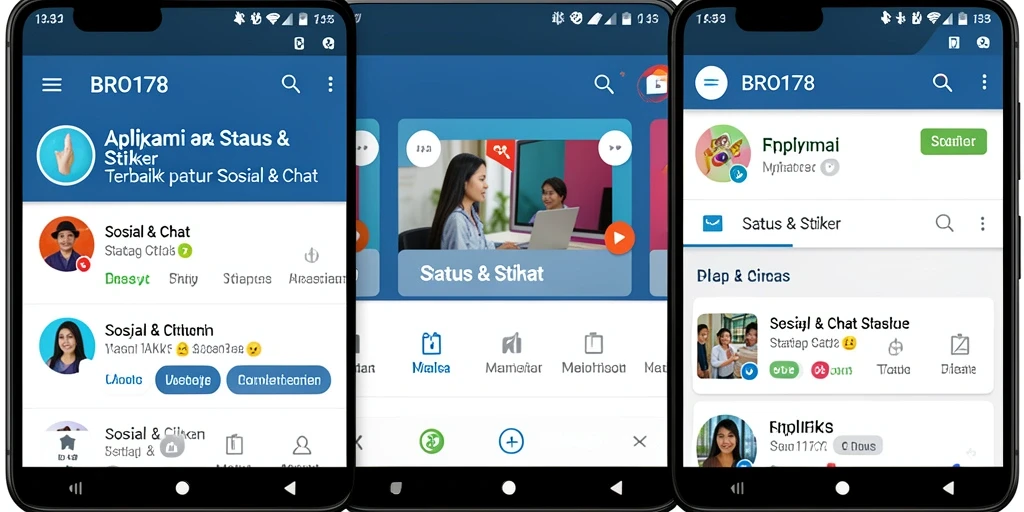 Tampilan antarmuka aplikasi BRO178 dengan berbagai stiker dan status.