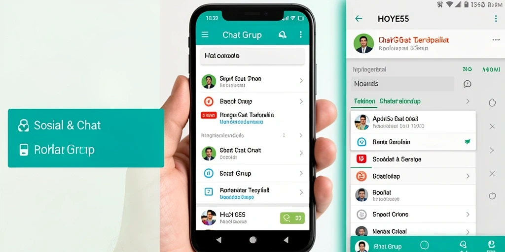 Tampilan antarmuka utama aplikasi HOYE55 dengan fitur Chat Grup.