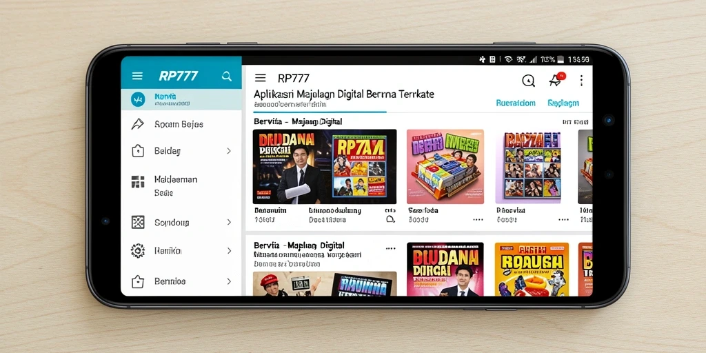 Antarmuka RP777 menampilkan berita terkini dengan desain yang modern.