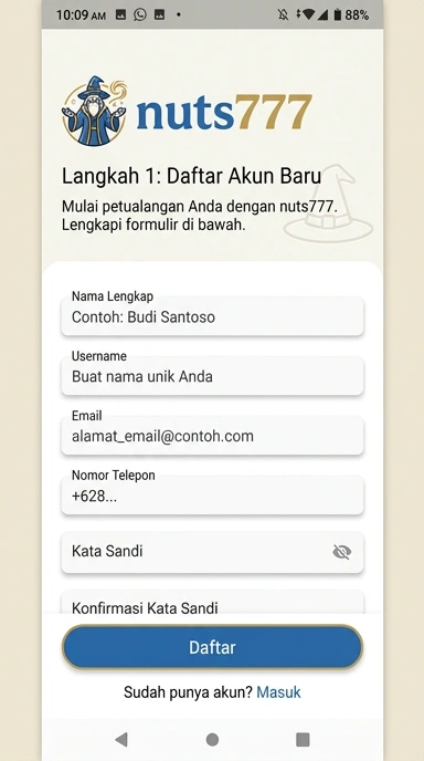 Tampilan halaman daftar nuts777