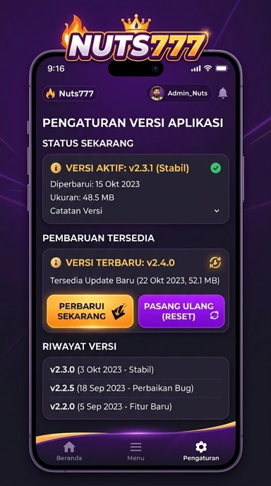 Tampilan riwayat versi nuts777